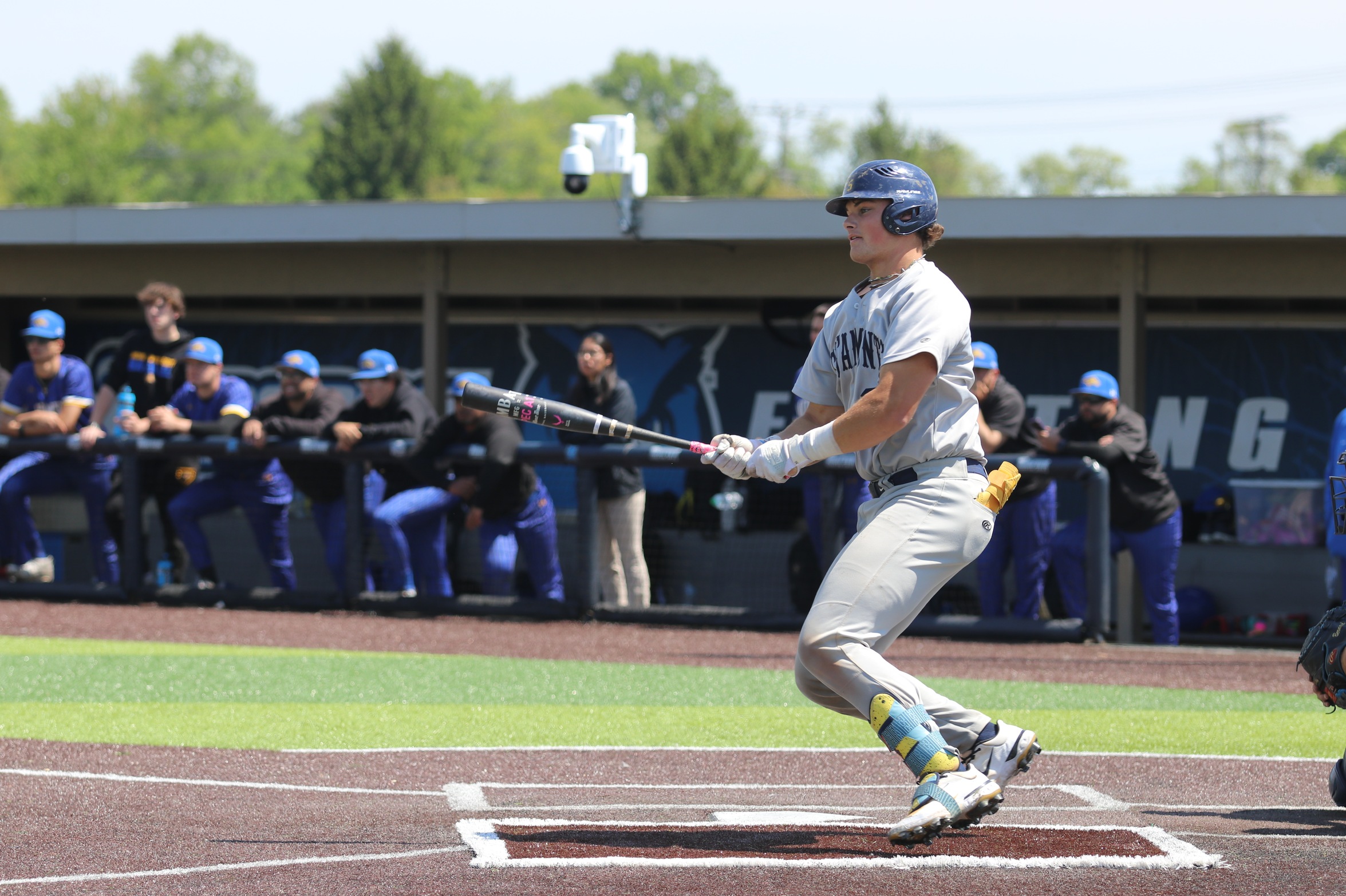 Callen Miller connects for an RBI single during the opening game of the Region 20 Tournament today in Bel Air, MD.