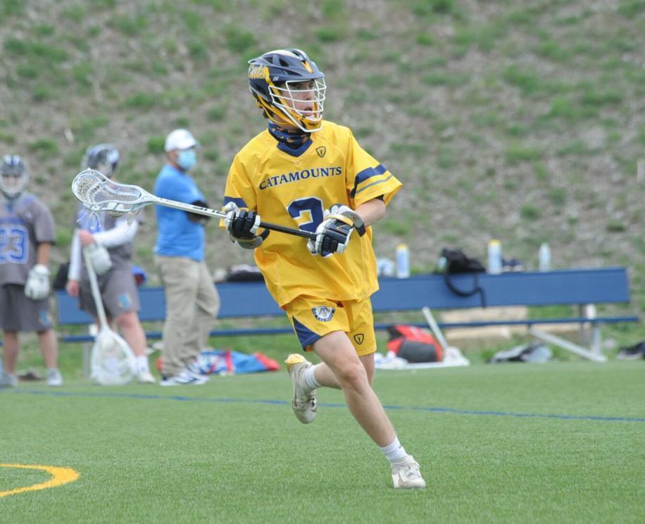 WVU Potomac State College&rsquo;s Christian Darnall advances the ball downfield during their men&rsquo;s lacrosse game against Anne Arundel Wednesday afternoon at Stayman Field. Darnall scored one of the Catamounts&rsquo; three goals in their 23-3 loss.
Steve Bittner/Times-News